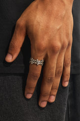 Multi Cross Oxidised Band Ring - 10mm - White