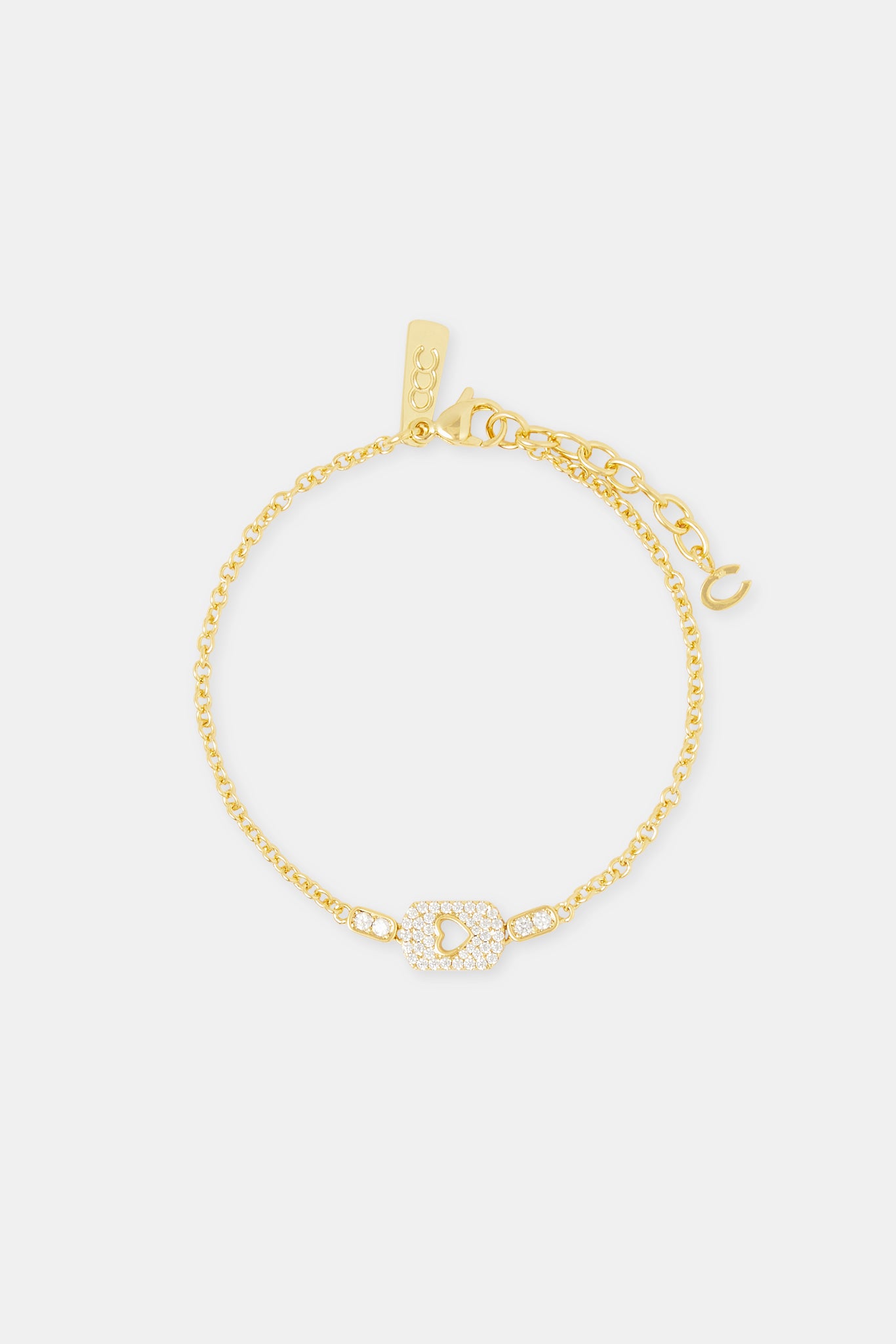 Pave Cut Out Heart Tag Bracelet - 15mm - Gold