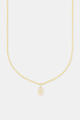 Pave Cut Out Motif Tag Necklace - 15mm - Gold