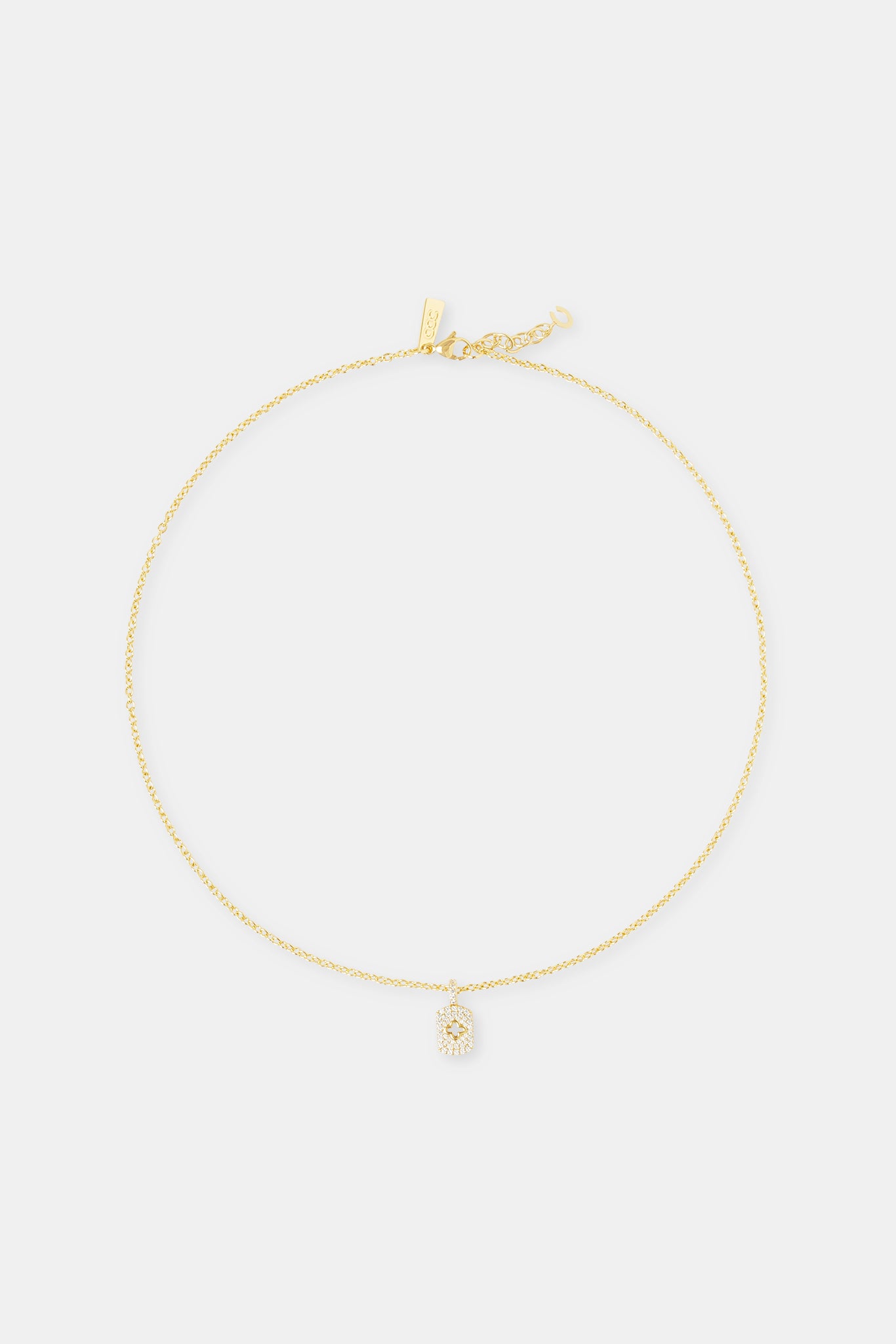 Pave Cut Out Motif Tag Necklace - 15mm - Gold