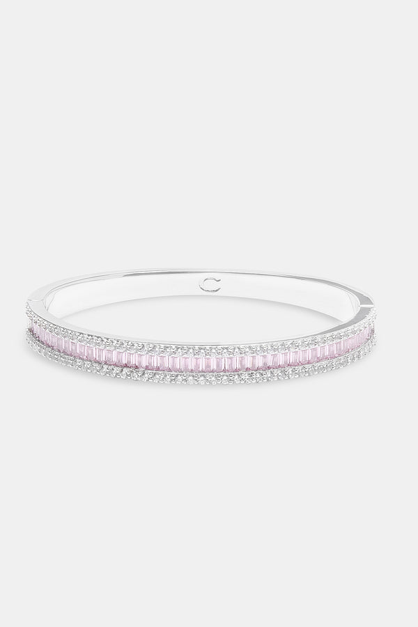 Pink Baguette Stone Bangle - White 8mm