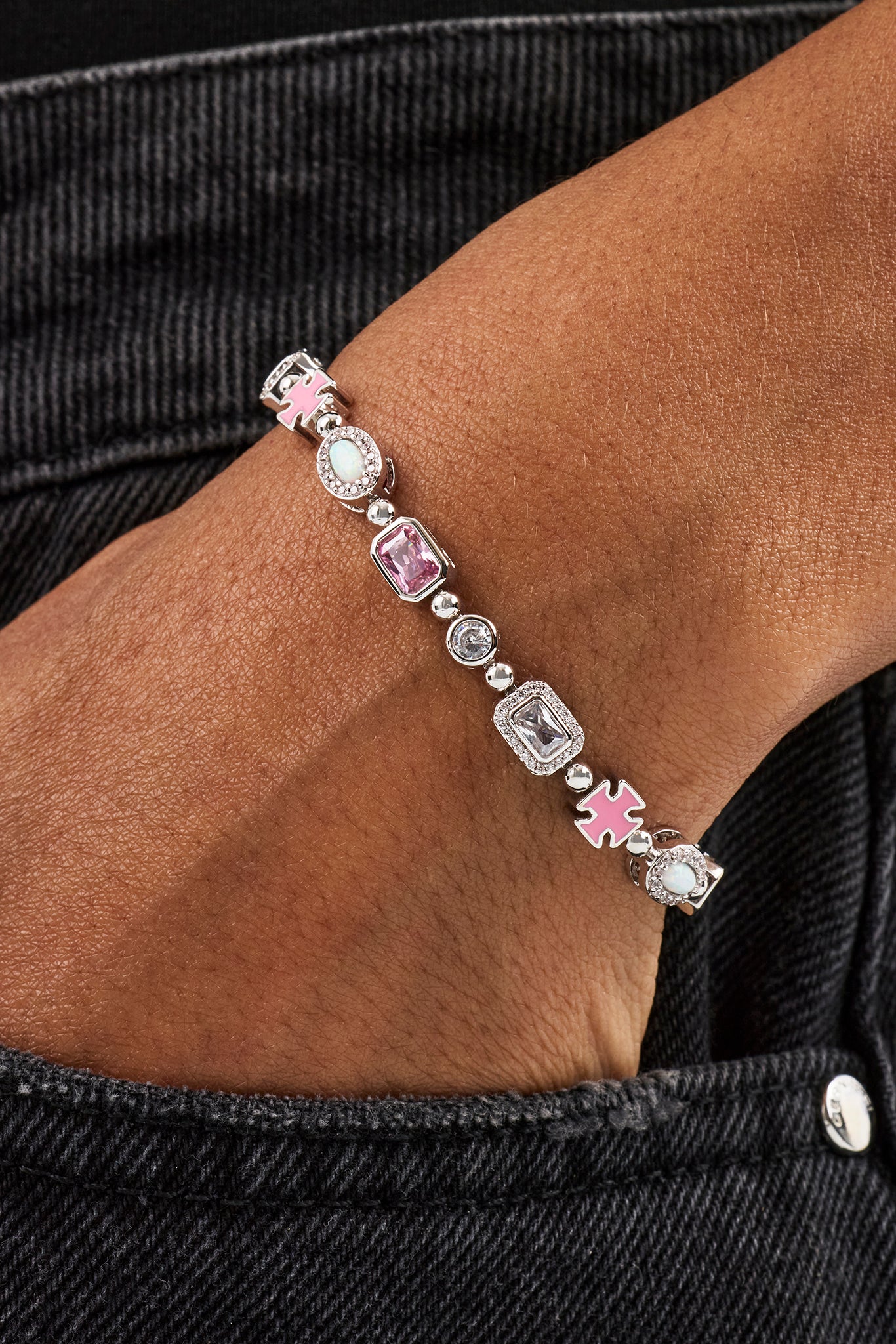 Rosa &amp; Klares Multi-Edelstein-Armband – 6 mm