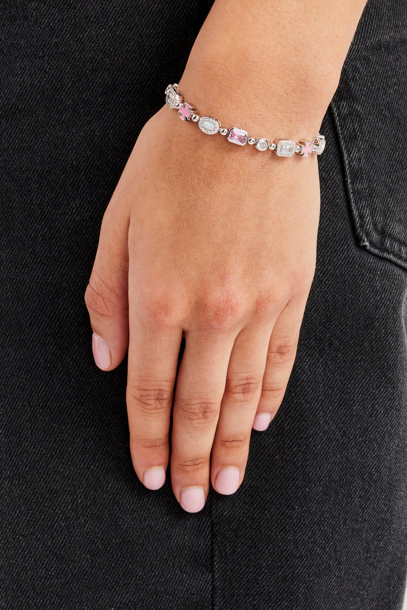 Pink & Clear Multi Gemstone Bracelet - 6mm