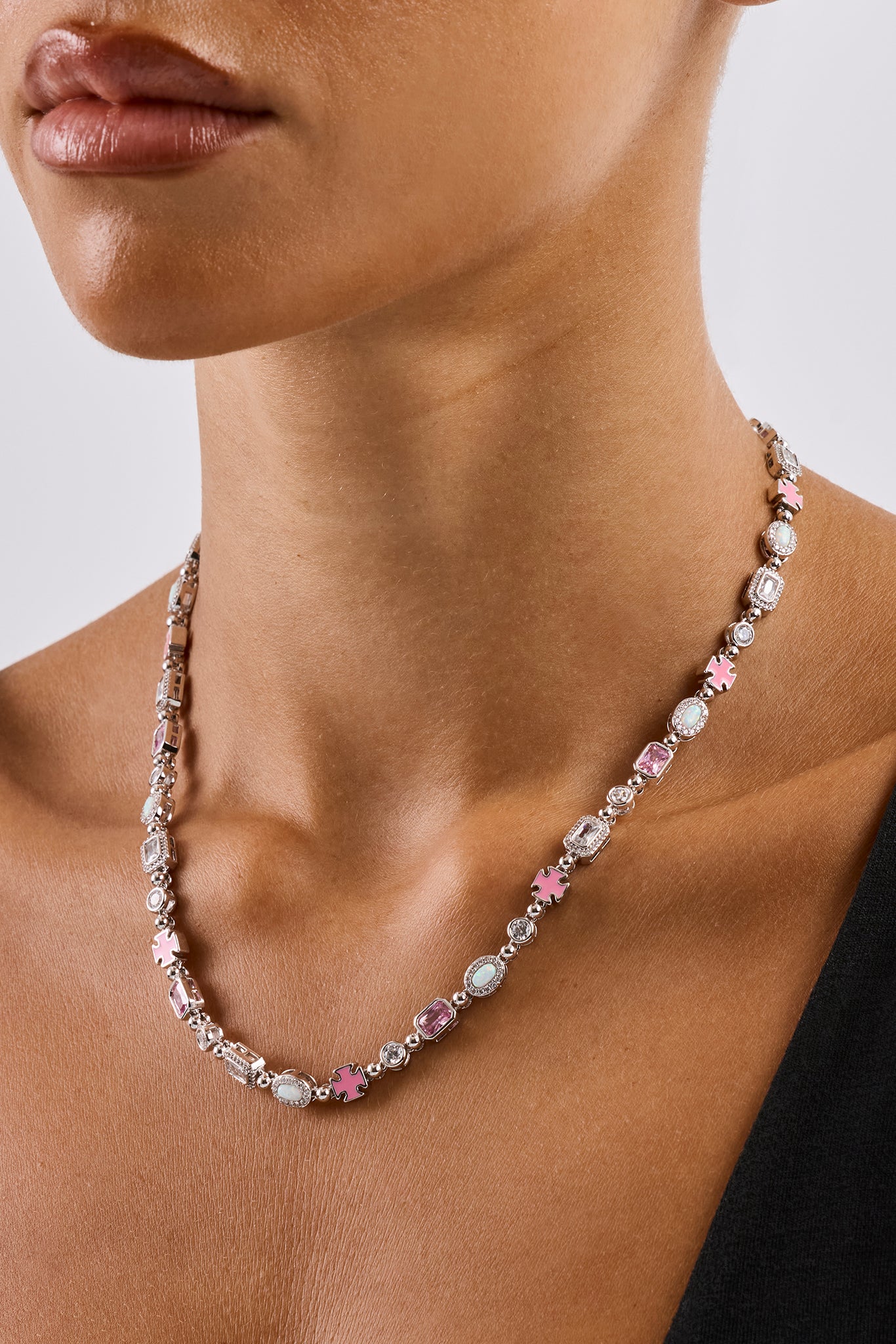 Round Pink Chain Pink & Clear Multi Gemstone Chain - 6mm | Womens Chains | Shop Multi ...