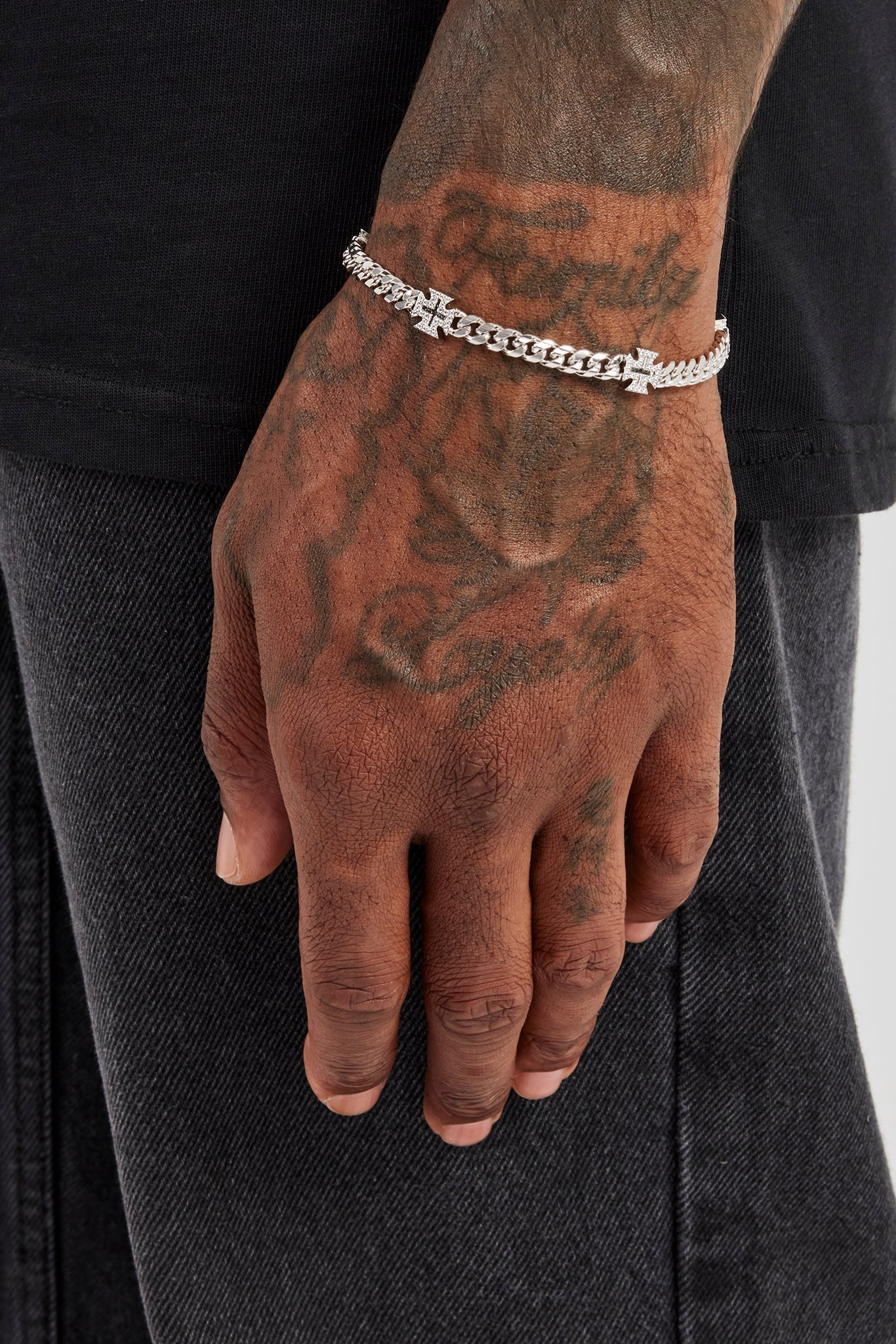 Polished Cross Miami Cuban Bracelet - 8mm