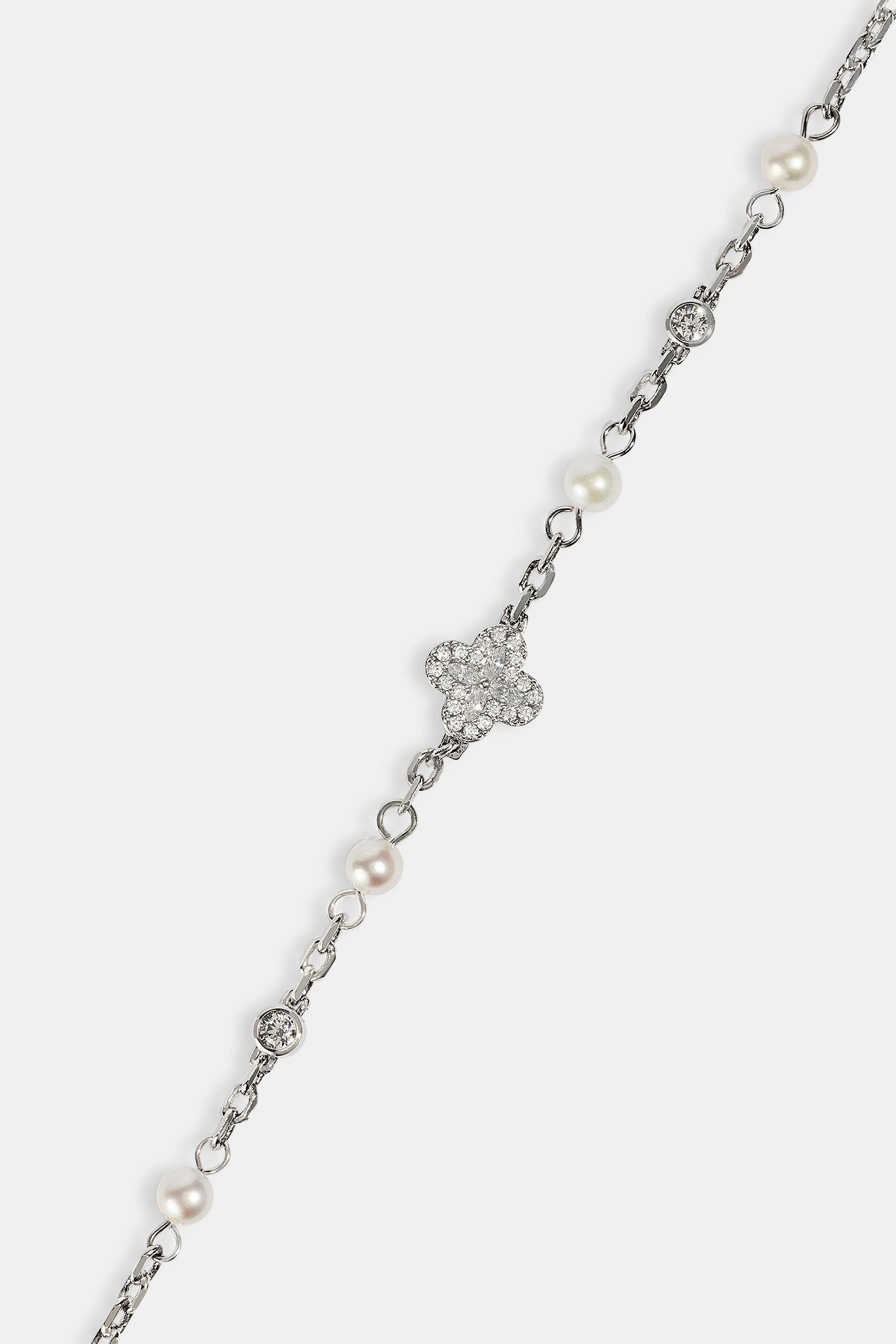 CZ & Micro Pearl Motif Bracelet - 3mm - White