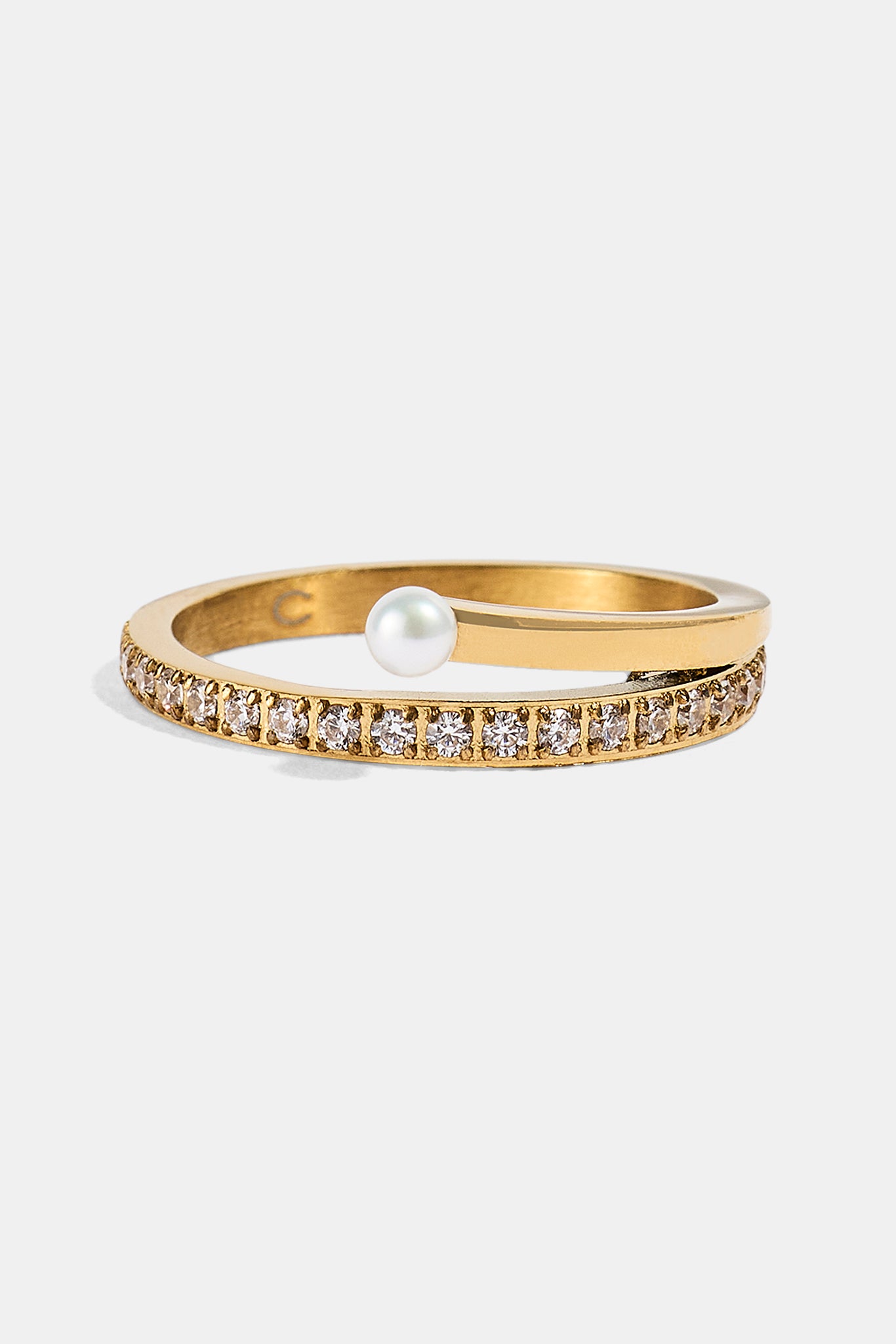 Doppelter Ring mit Eis- & Perlenverzierung - 2.5mm - Gold