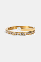 Doppelter Ring mit Eis- & Perlenverzierung - 2.5mm - Gold
