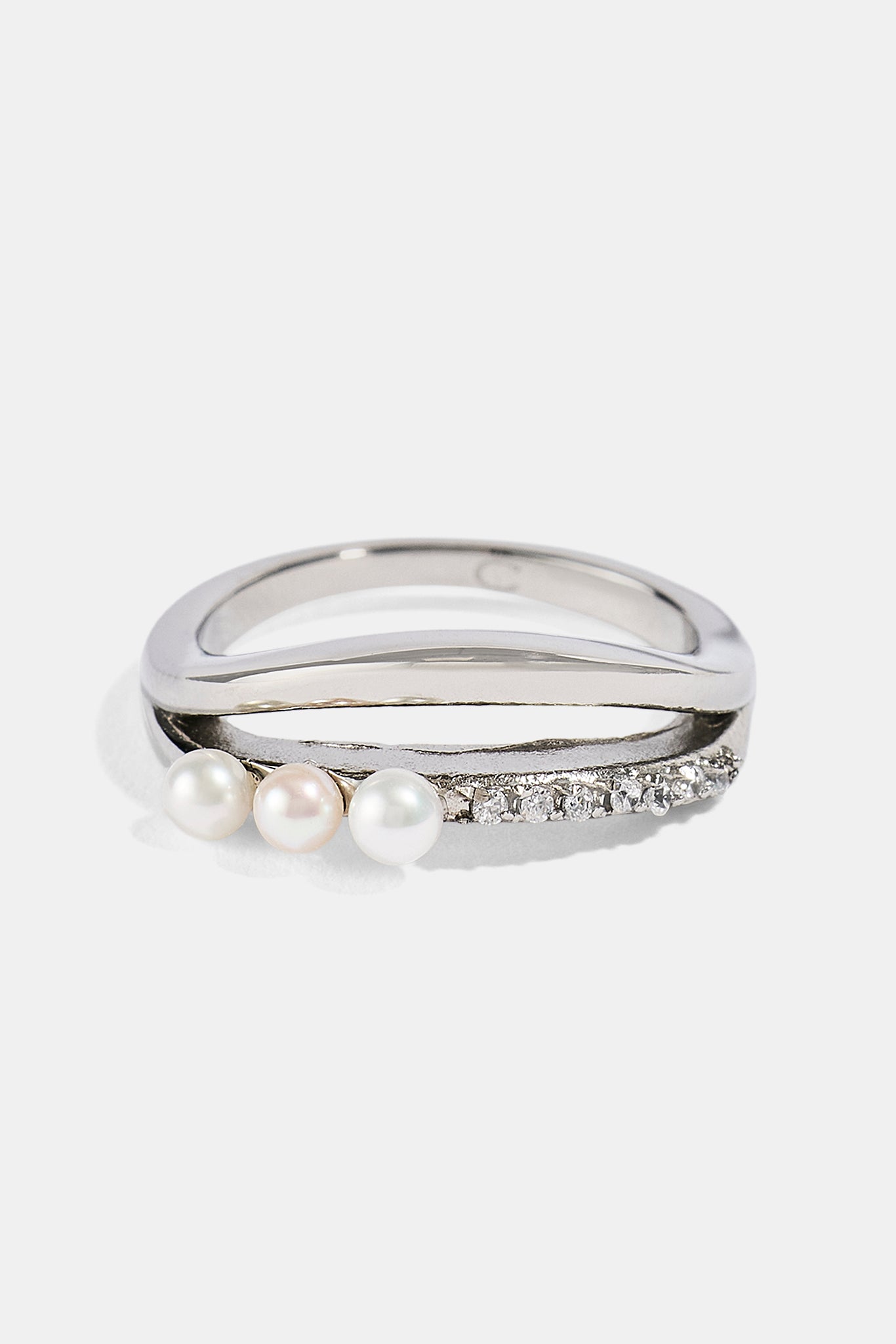 Double Row Iced & Pearl Ring - 3mm - White