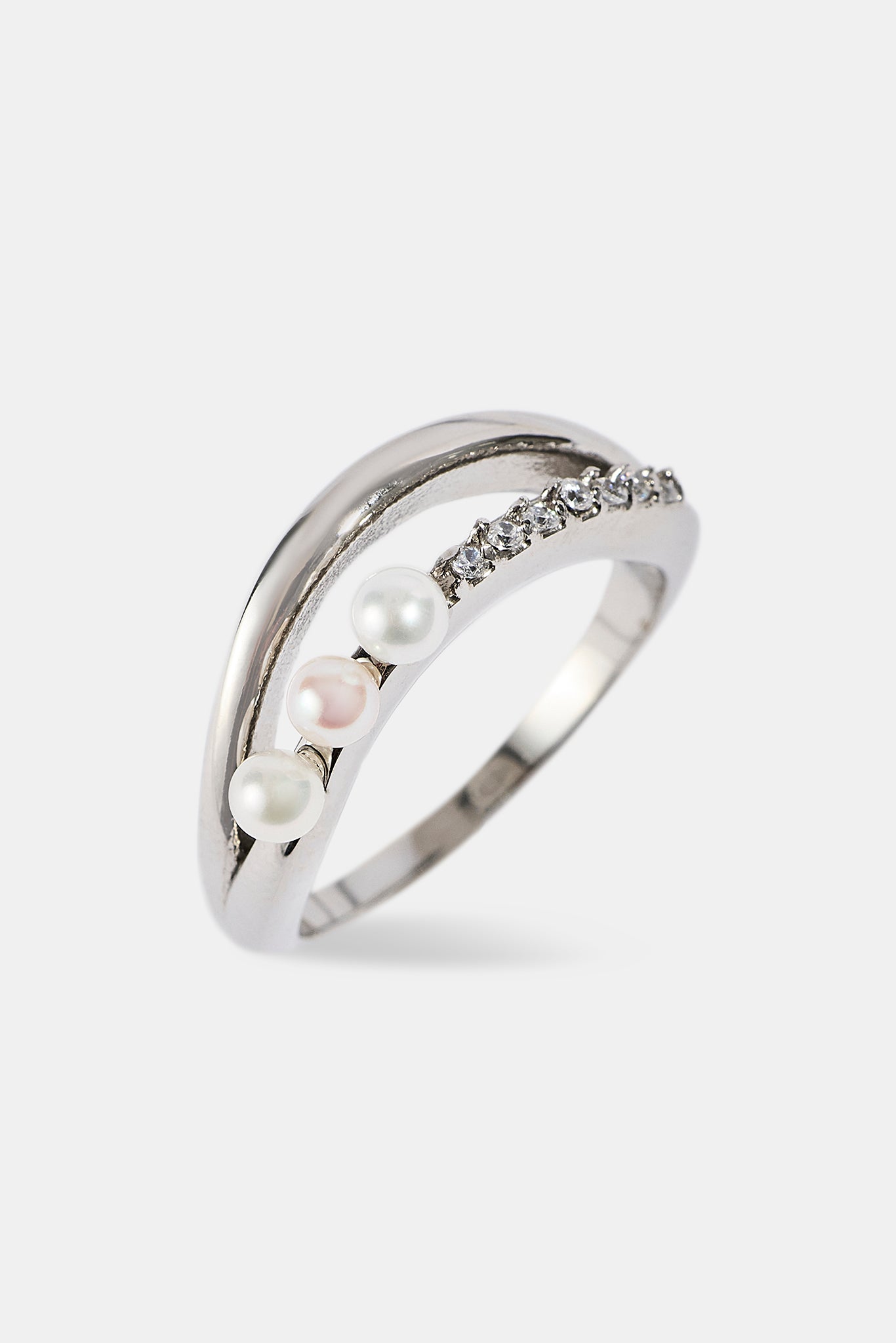 Double Row Iced & Pearl Ring - 3mm - White