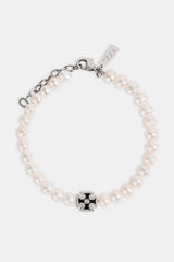 Mens Pearl & Iced Motif Bracelet - 4mm - White