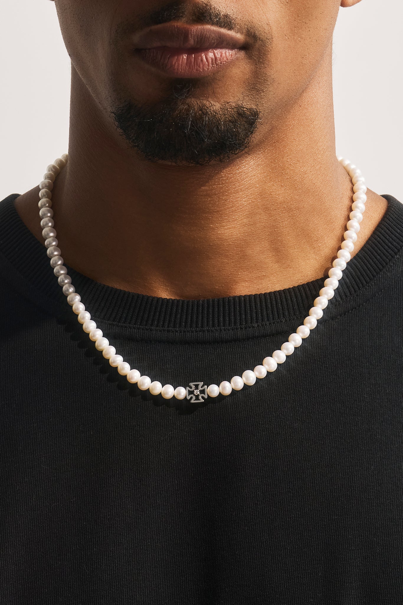 Mens Pearl & Iced Motif Chain - 4mm - White