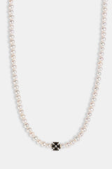 Mens Pearl & Iced Motif Chain - 4mm - White
