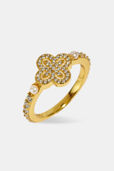 Iced Tennis & Micro Pearl Motif Ring - 5mm - Gold