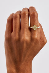 Iced Tennis & Micro Pearl Motif Ring - 5mm - Gold