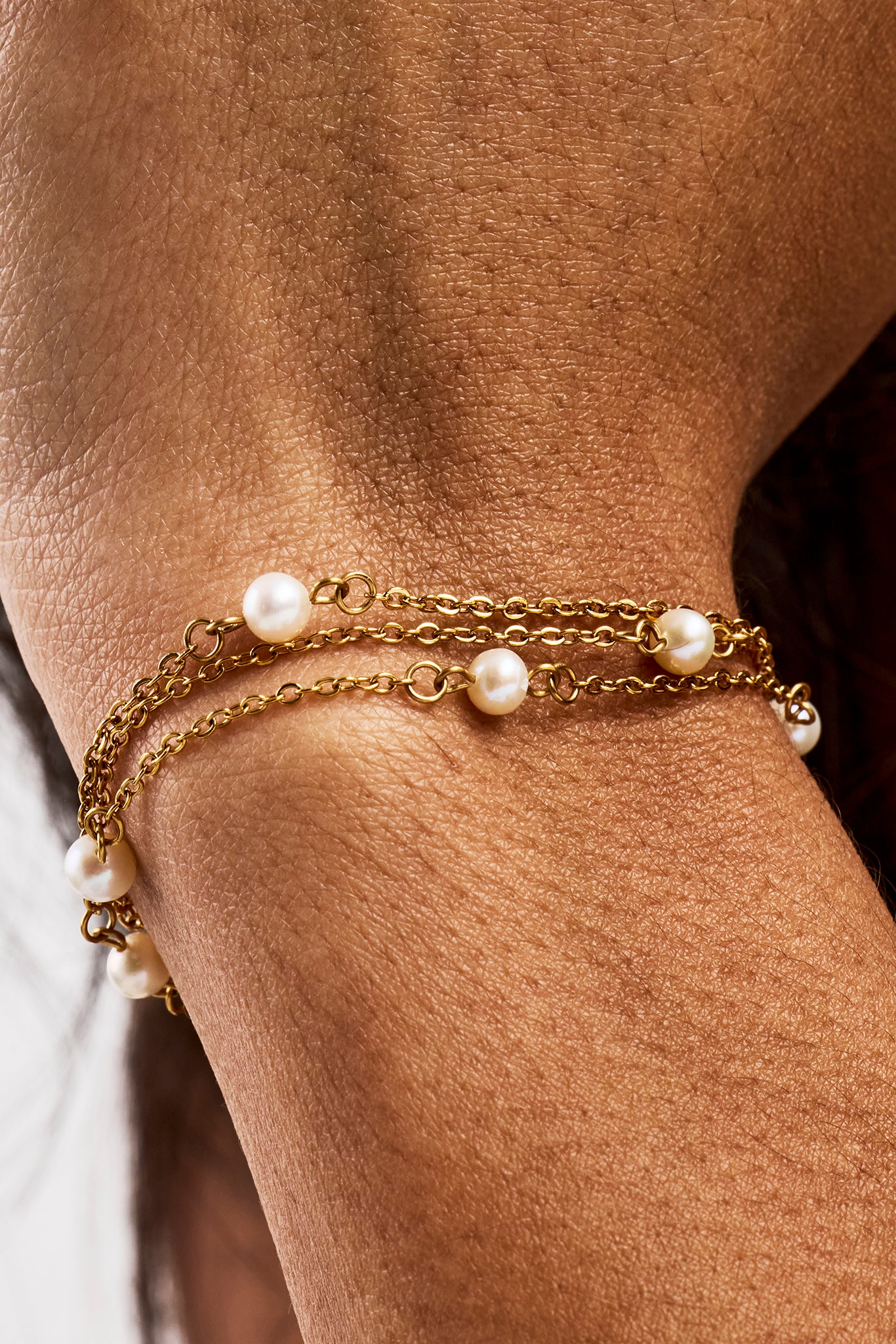 Triple Layer Pearl Bracelet - 4mm - Gold