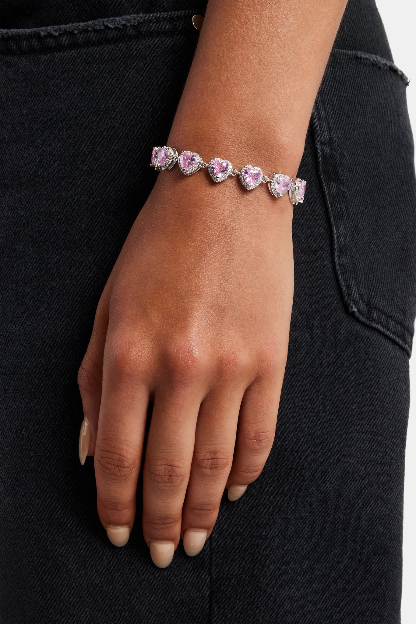 Armband mit rosa Herz-Lünette und Eiskristallen – 10 mm