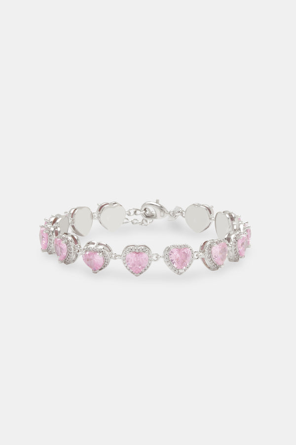 Armband mit rosa Herz-Lünette und Eiskristallen – 10 mm