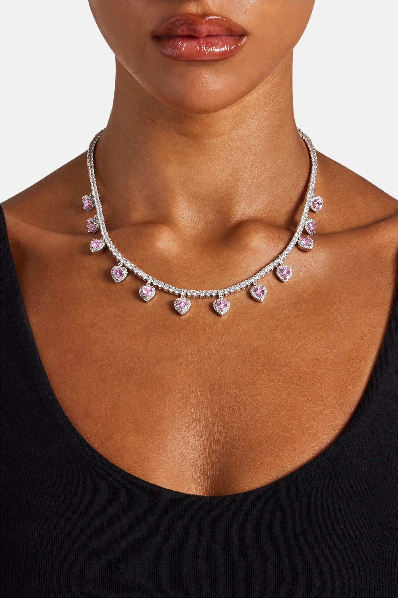 Round Pink Chain Pink Drop Heart Gemstone Tennis Chain - 3mm | Womens Chains | Shop ...