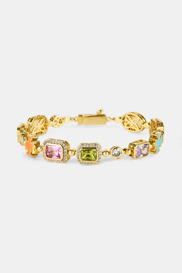 Pink Multi Gemstone Motif Bracelet - Gold - 10mm