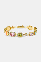 Pink Multi Gemstone Motif Necklace & Bracelet - 10mm - Gold
