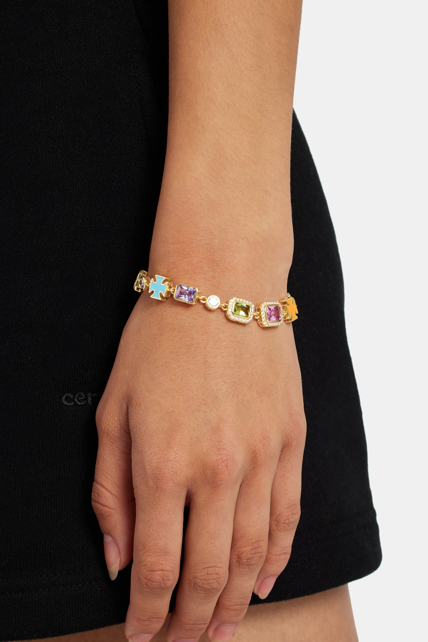 Pink Multi Gemstone Motif Bracelet - Gold - 10mm