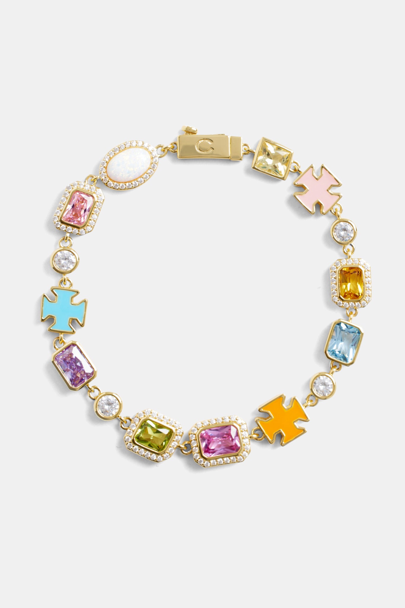 Pink Multi Gemstone Motif Bracelet - Gold - 10mm