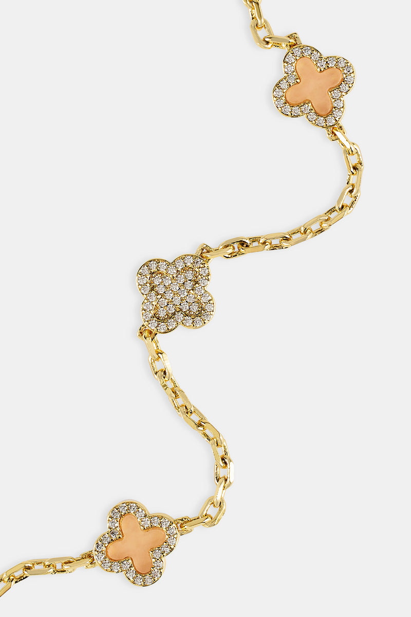 Pink Agate & Iced Motif Rolo Bracelet - 10mm