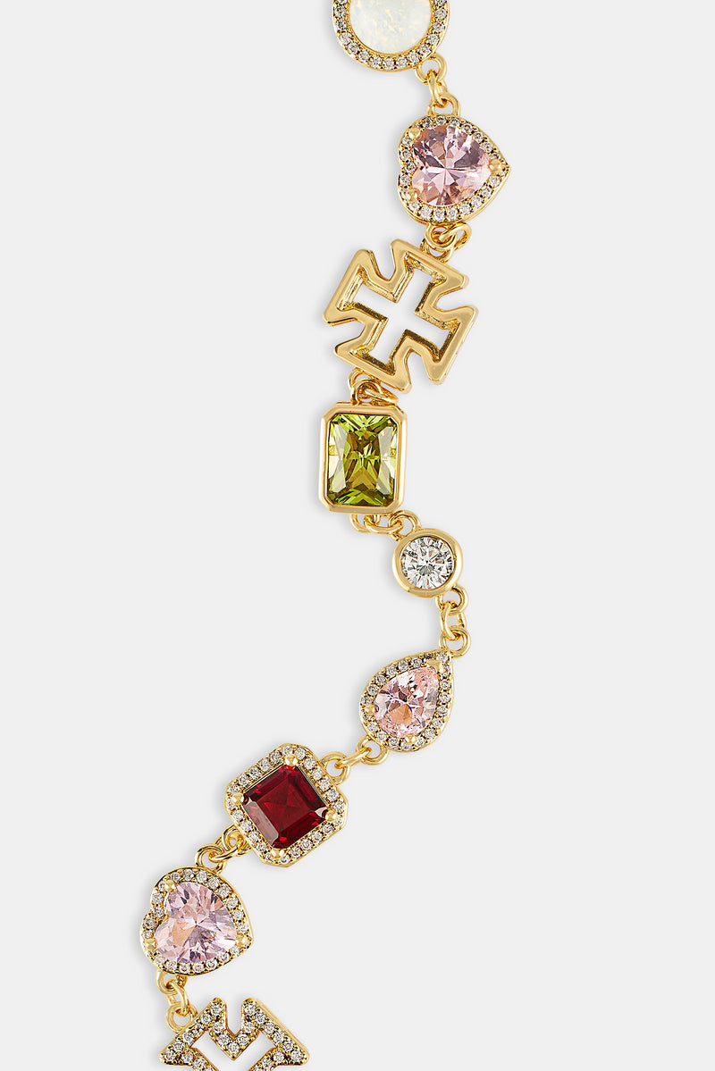 Rosa Herz-Mehredelsteinkette – Gold – 10 mm