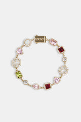 Pink Heart Multi Gem Chain & Bracelet - Gold