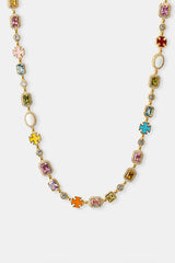 Pink Multi Gemstone Motif Necklace - Gold - 10mm