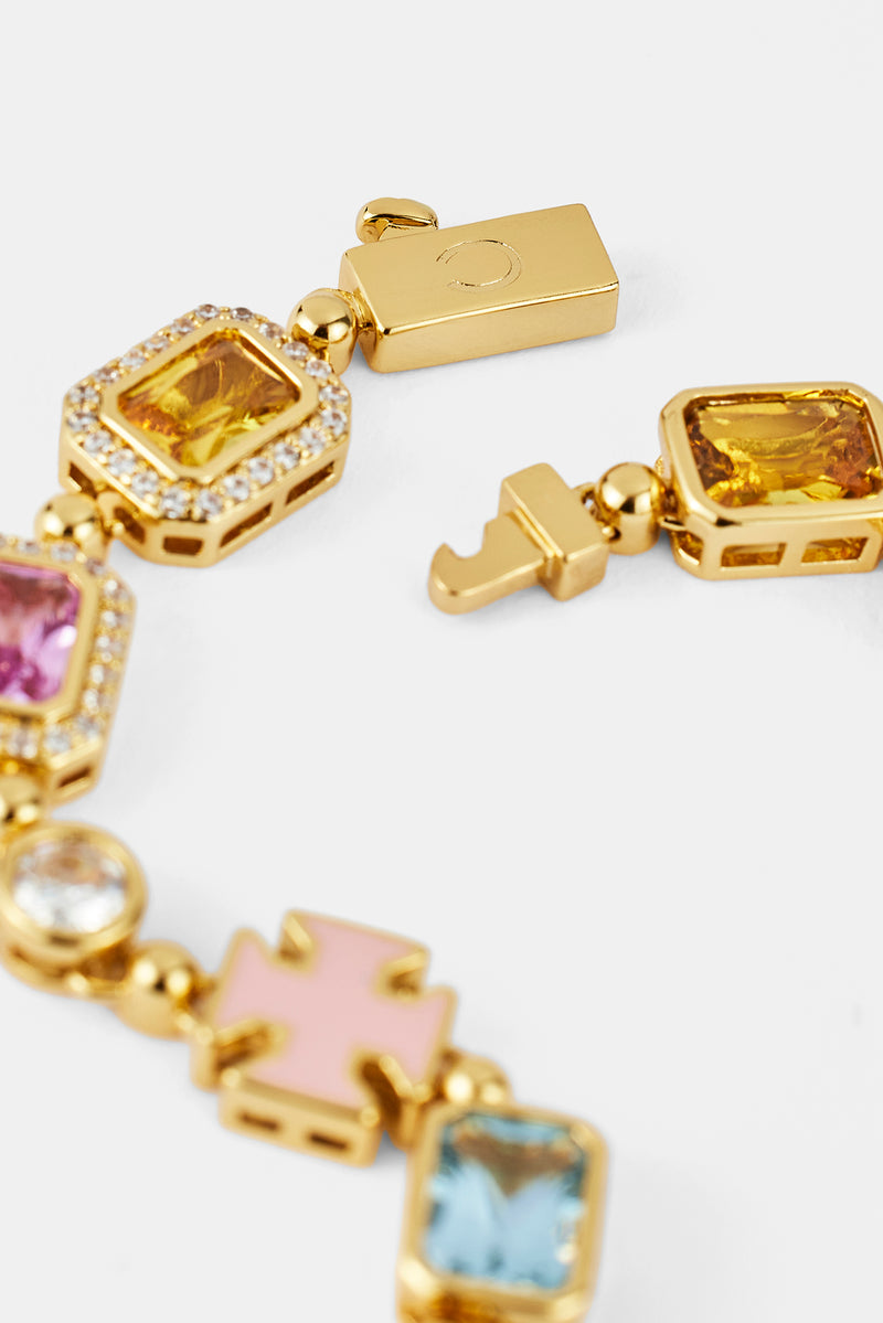 Pink Multi Gemstone Motif Necklace - Gold - 10mm