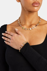 Rosa Herz Multi-Edelsteinkette &amp; Armband - Gold - 10mm