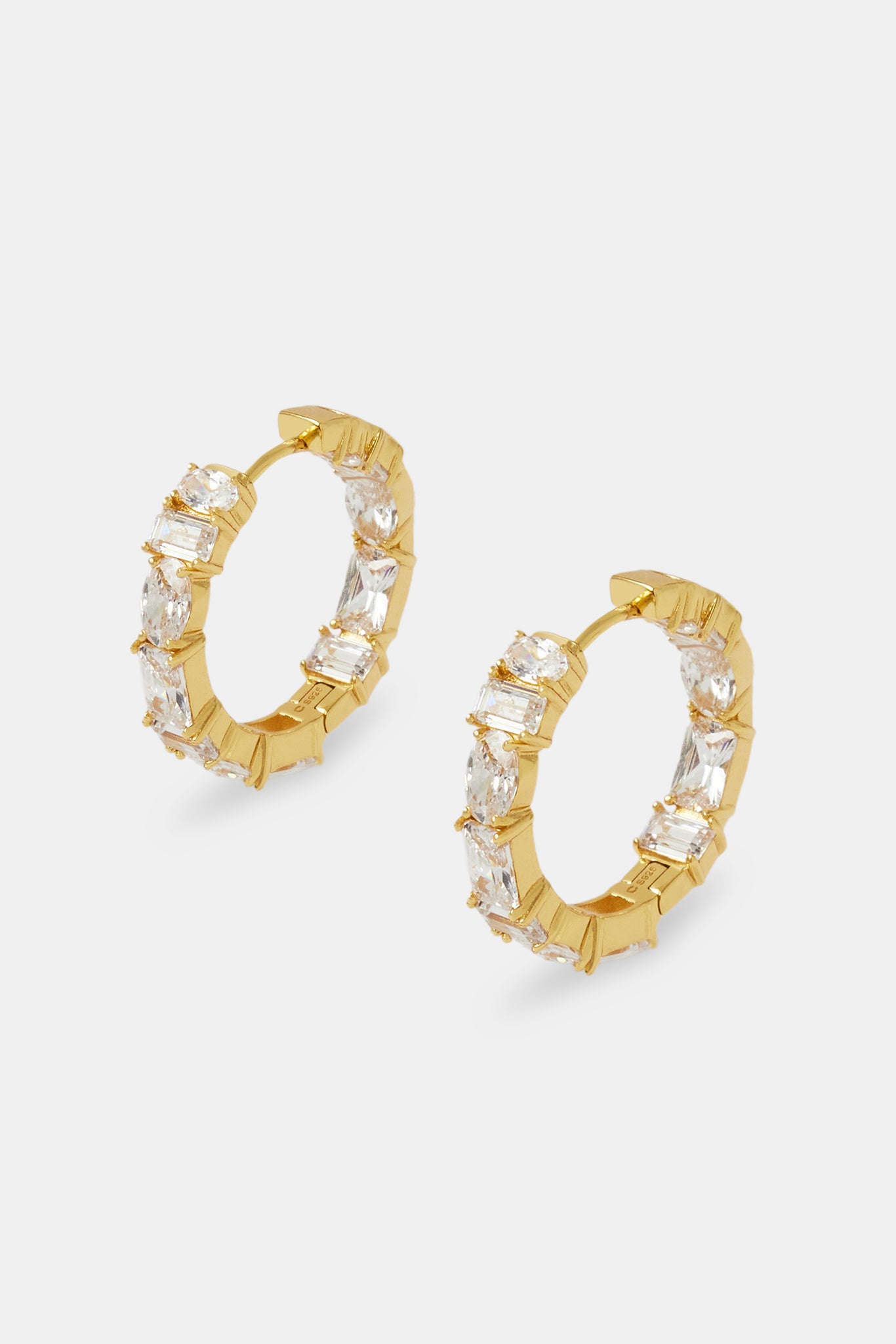 Iced Clear Mixed Gem Hoop Earrings - 25mm Gold