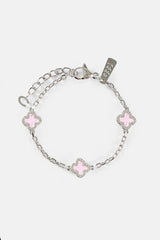 2.5mm Micro Tennis Bracelet & 10mm Pink Enamel Motif Rolo Link Bracelet - White