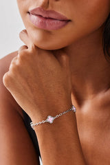 2.5mm Micro Tennis Bracelet & 10mm Pink Enamel Motif Rolo Link Bracelet - White