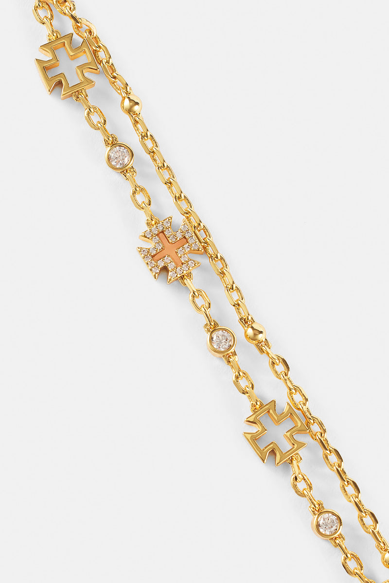 Doppellagiges Rolo-Armband mit rosa Achatmotiv – 8 mm