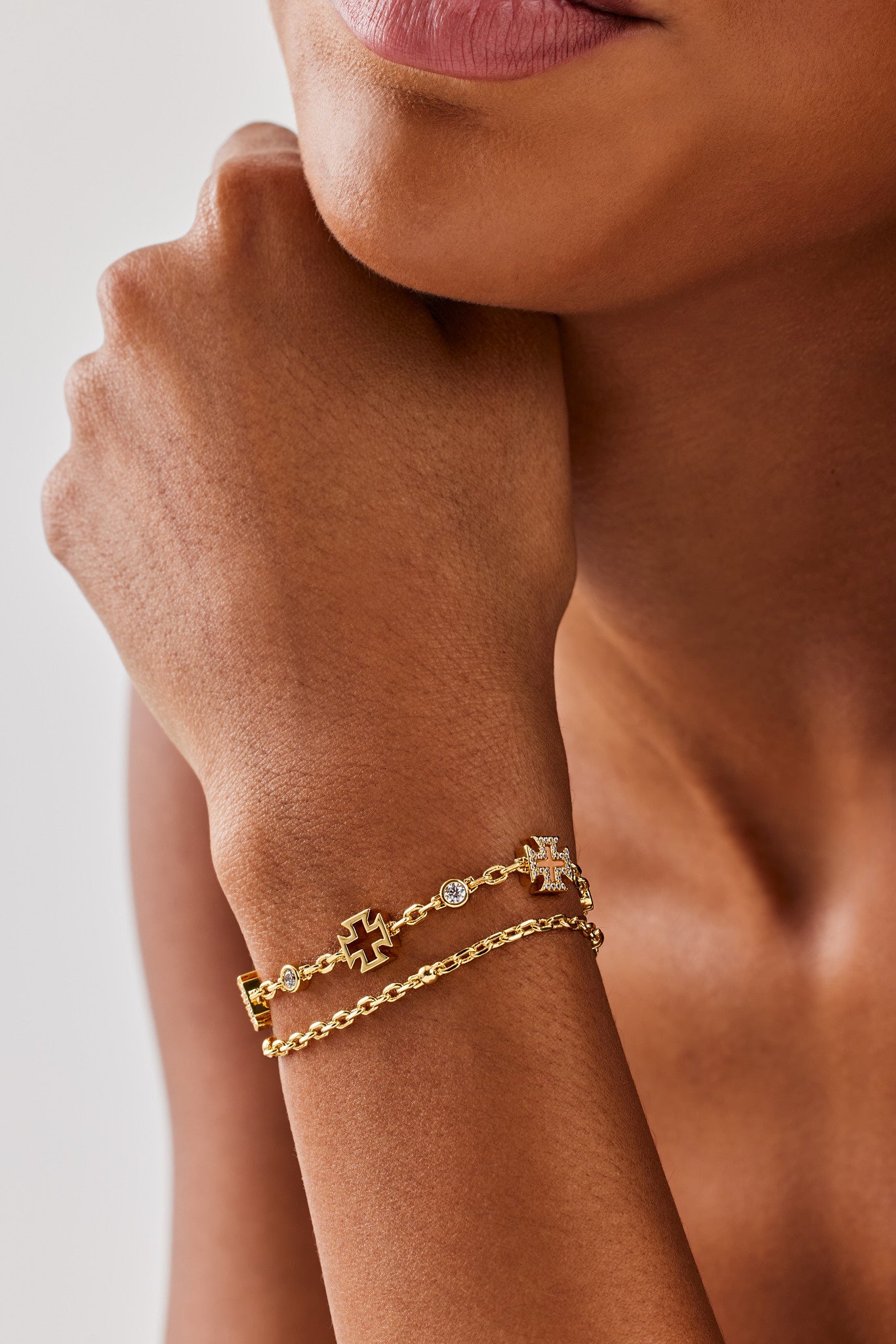 Doppellagiges Rolo-Armband mit rosa Achatmotiv – 8 mm