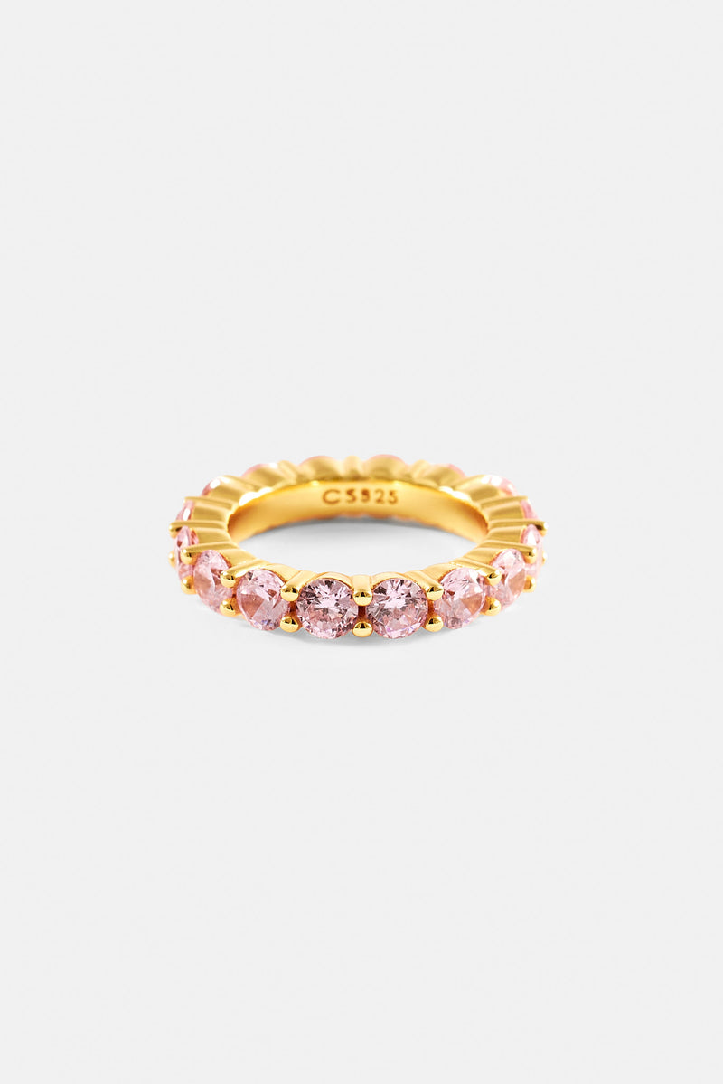 Pink Round Stone Tennis Ring - 4mm