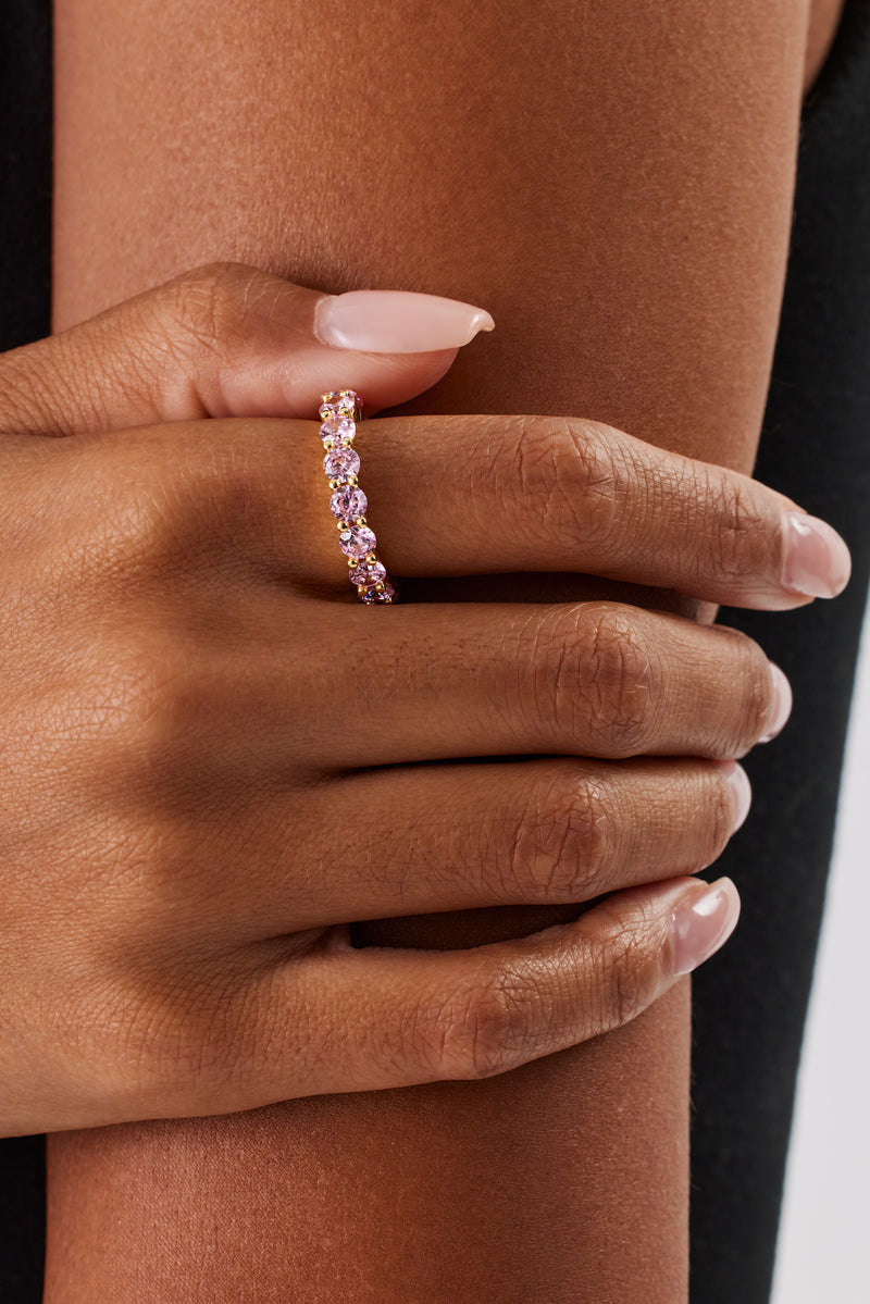 Pink Round Stone Tennis Ring - 4mm