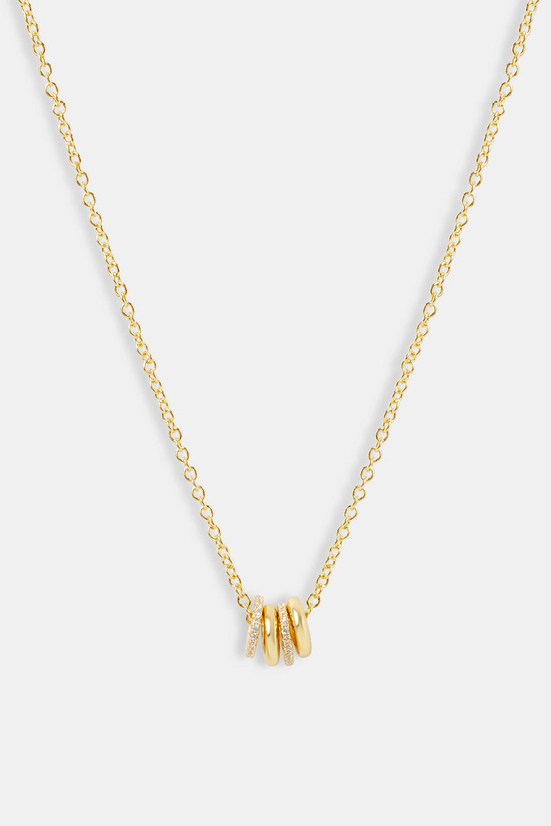 Polished and Iced Multi Ring Necklace - 10mm - Gold