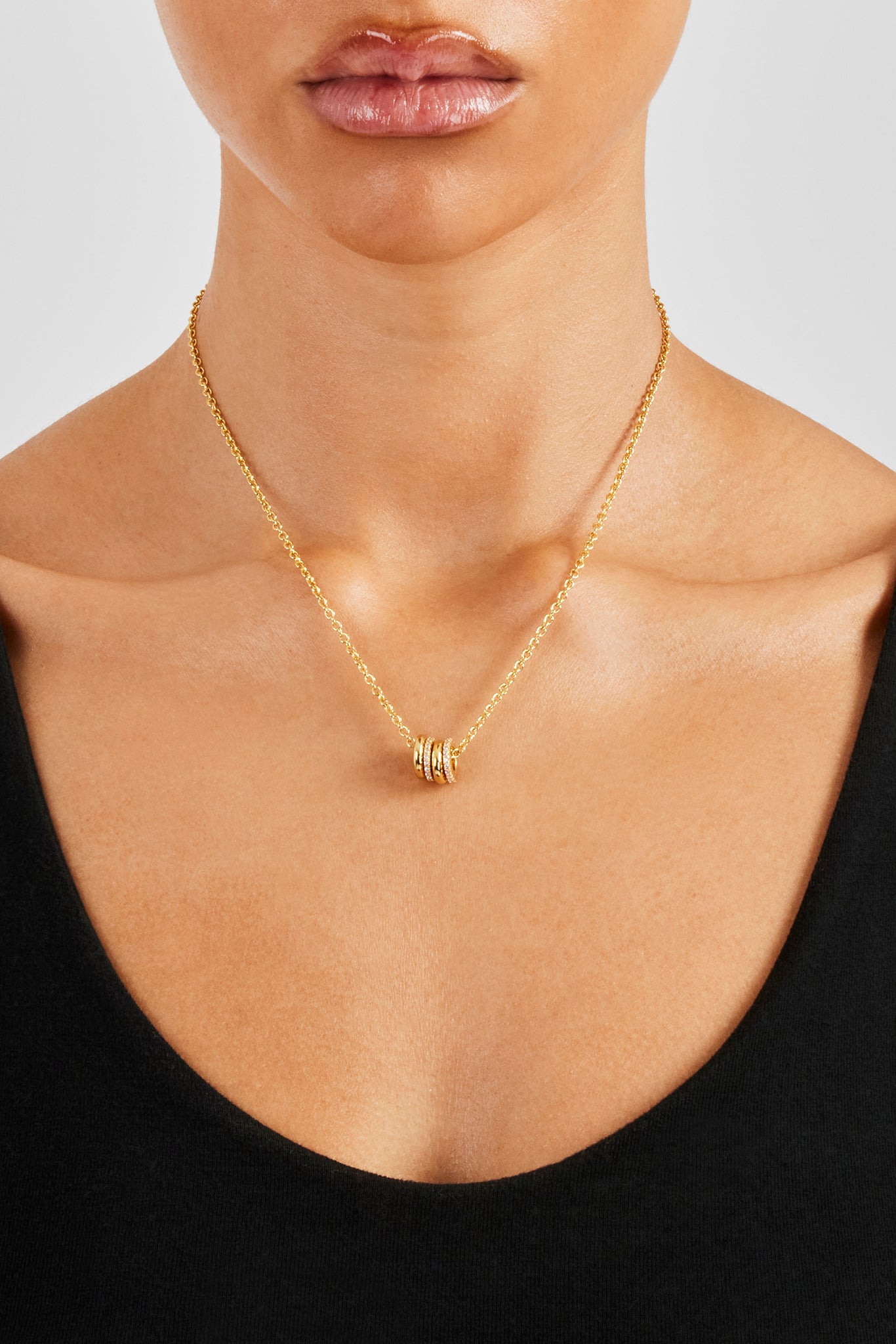 Polished and Iced Multi Ring Necklace - 10mm - Gold