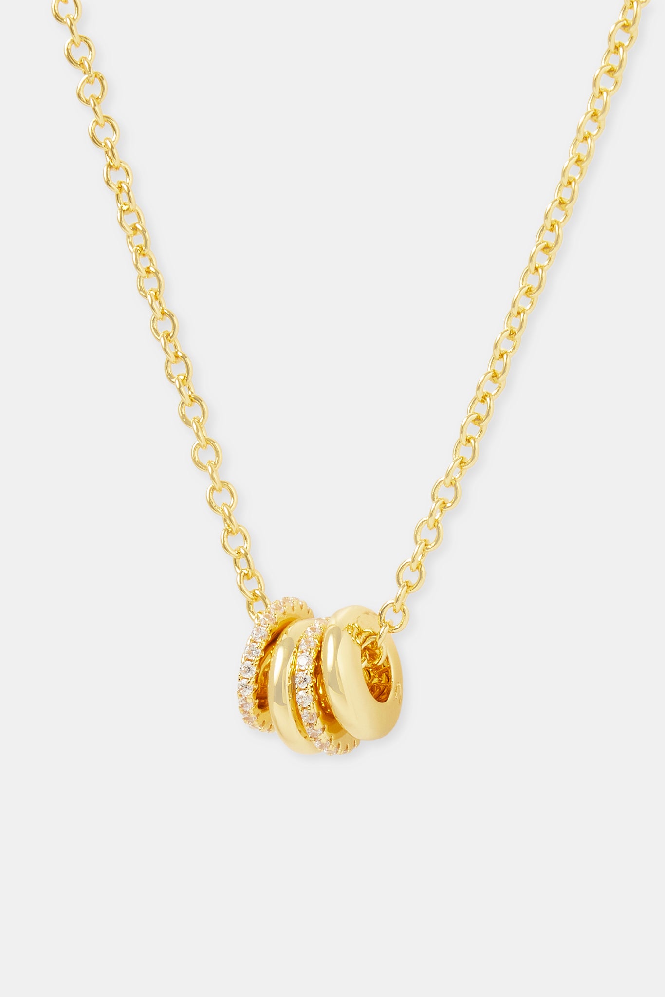 Polished and Iced Multi Ring Necklace - 10mm - Gold