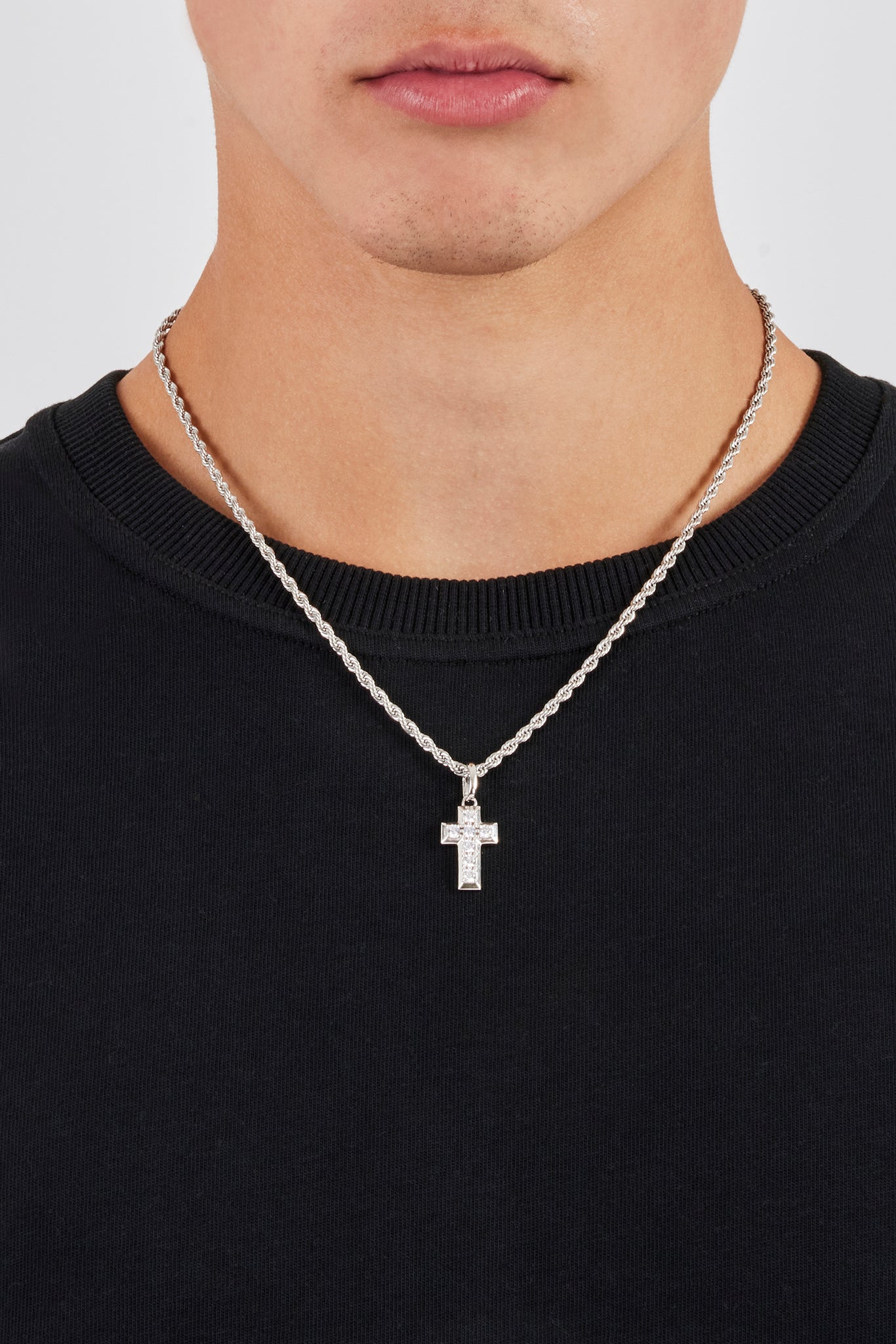 Polished Edge Iced Cross Pendant - 20mm