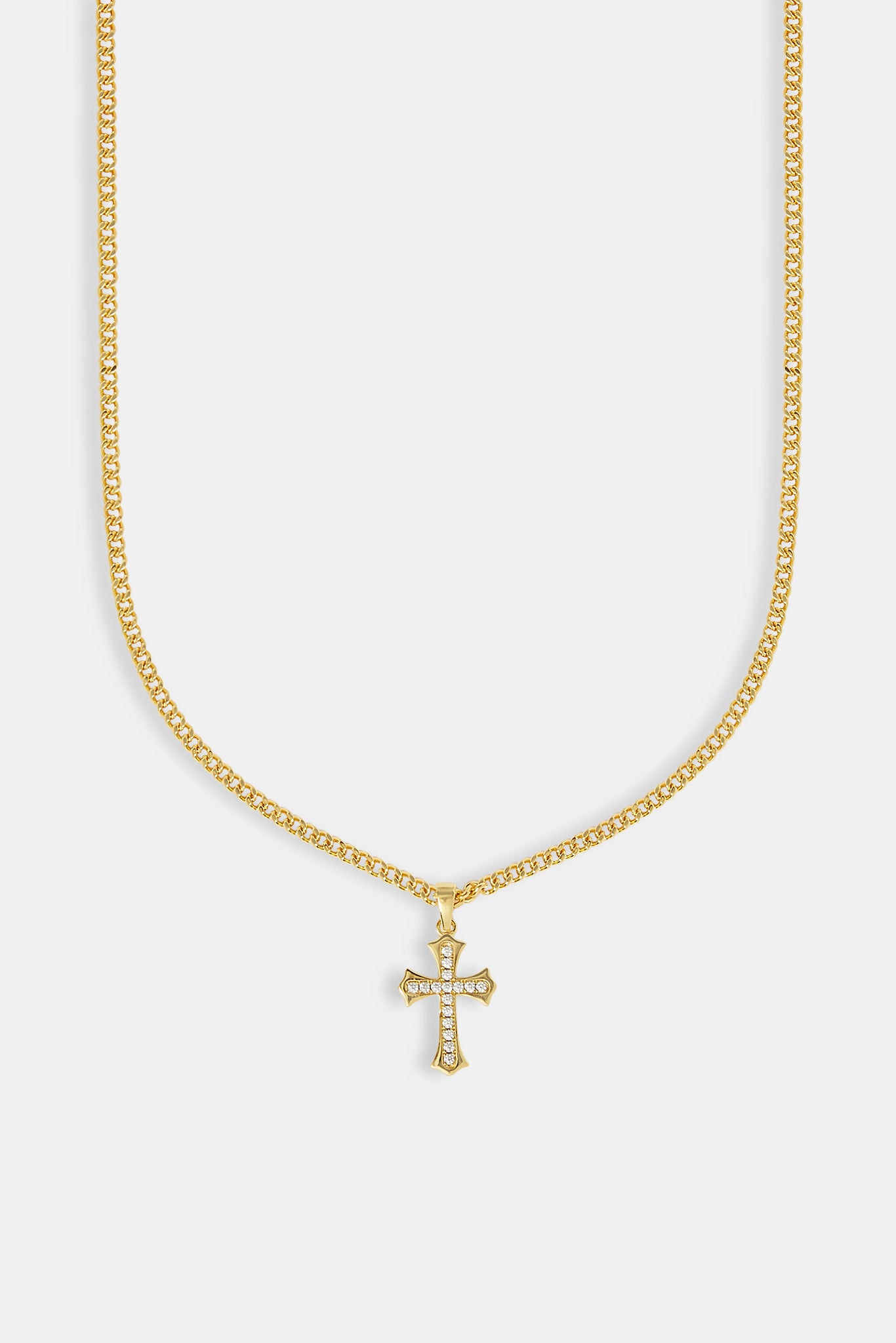 Polished Edge Iced Cross Cuban Necklace - 25mm - Gold