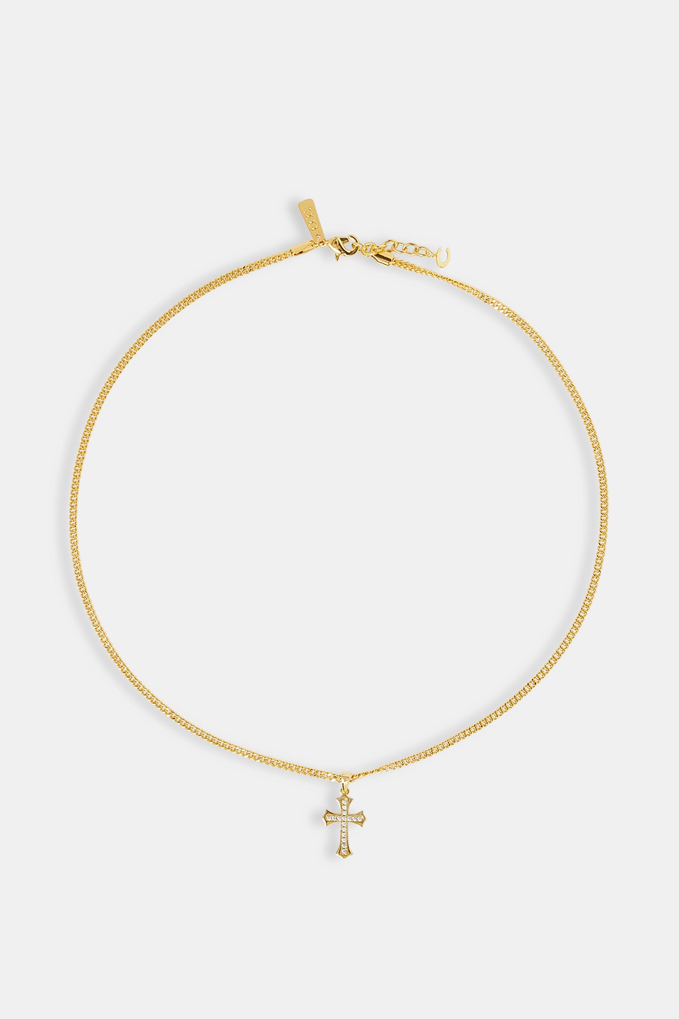 Polished Edge Iced Cross Cuban Necklace - 25mm - Gold