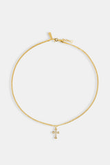 Polished Edge Iced Cross Cuban Necklace - 25mm - Gold