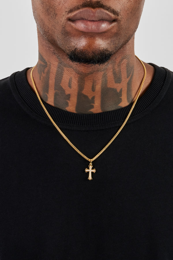 Polished Edge Iced Cross Cuban Necklace - 25mm - Gold