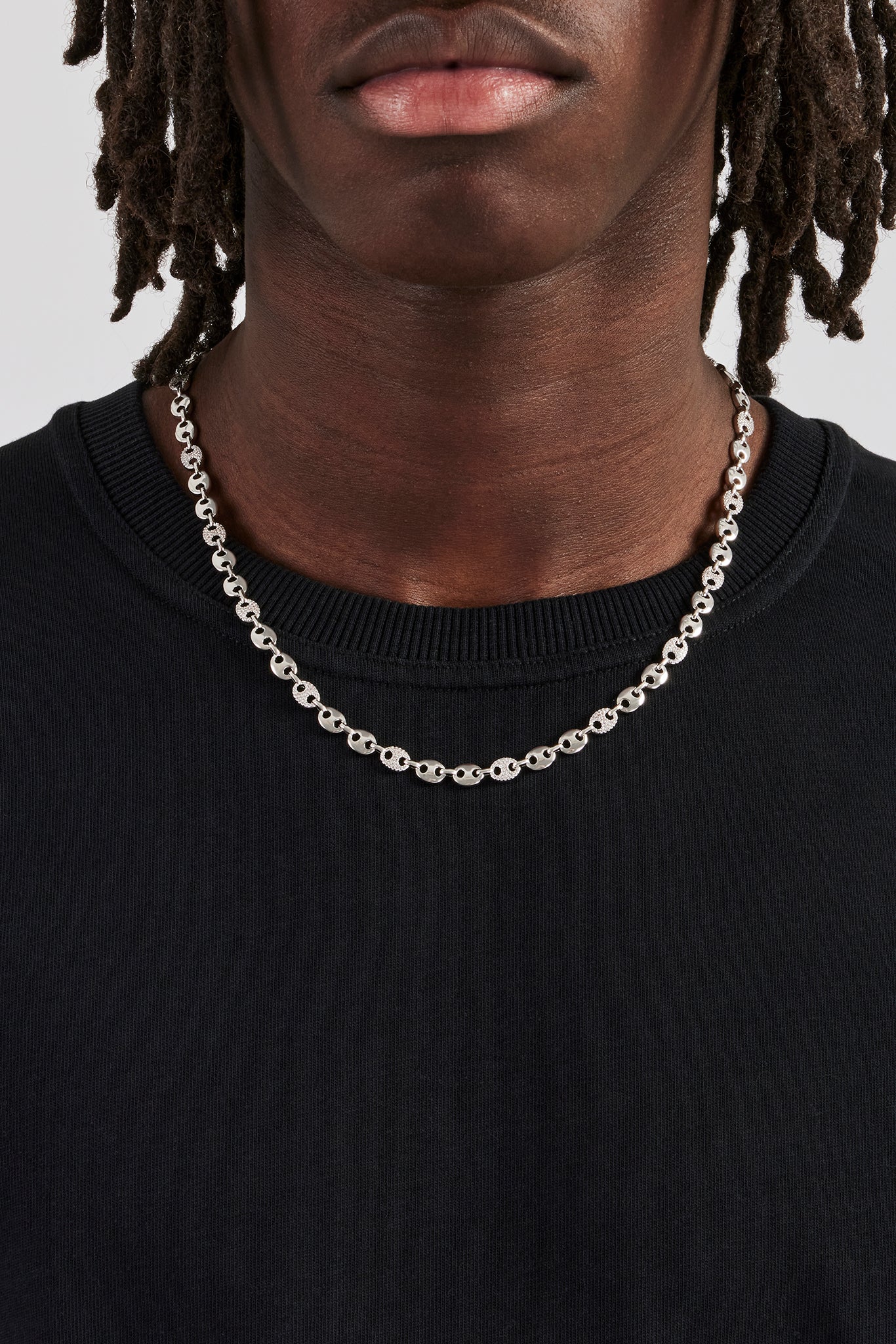 Polierte und eisbesetzte CZ-Pave-Kaffeebohnenkette – 5 mm