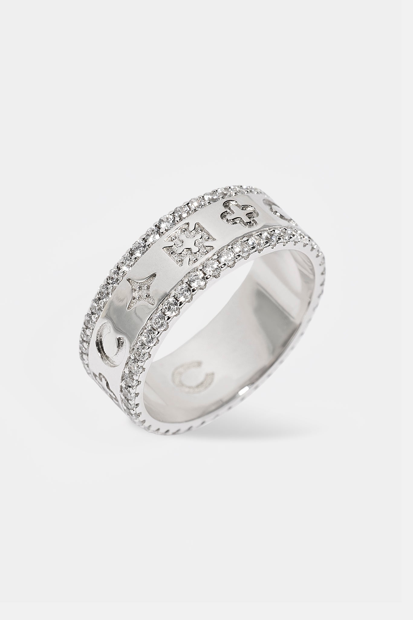 Polished Motif Outline Band Ring - 8mm